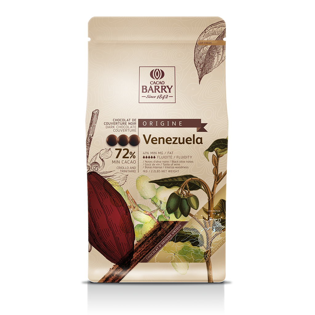Chocolat de couverture noir Vénézuela 72% en pistoles - 1kg