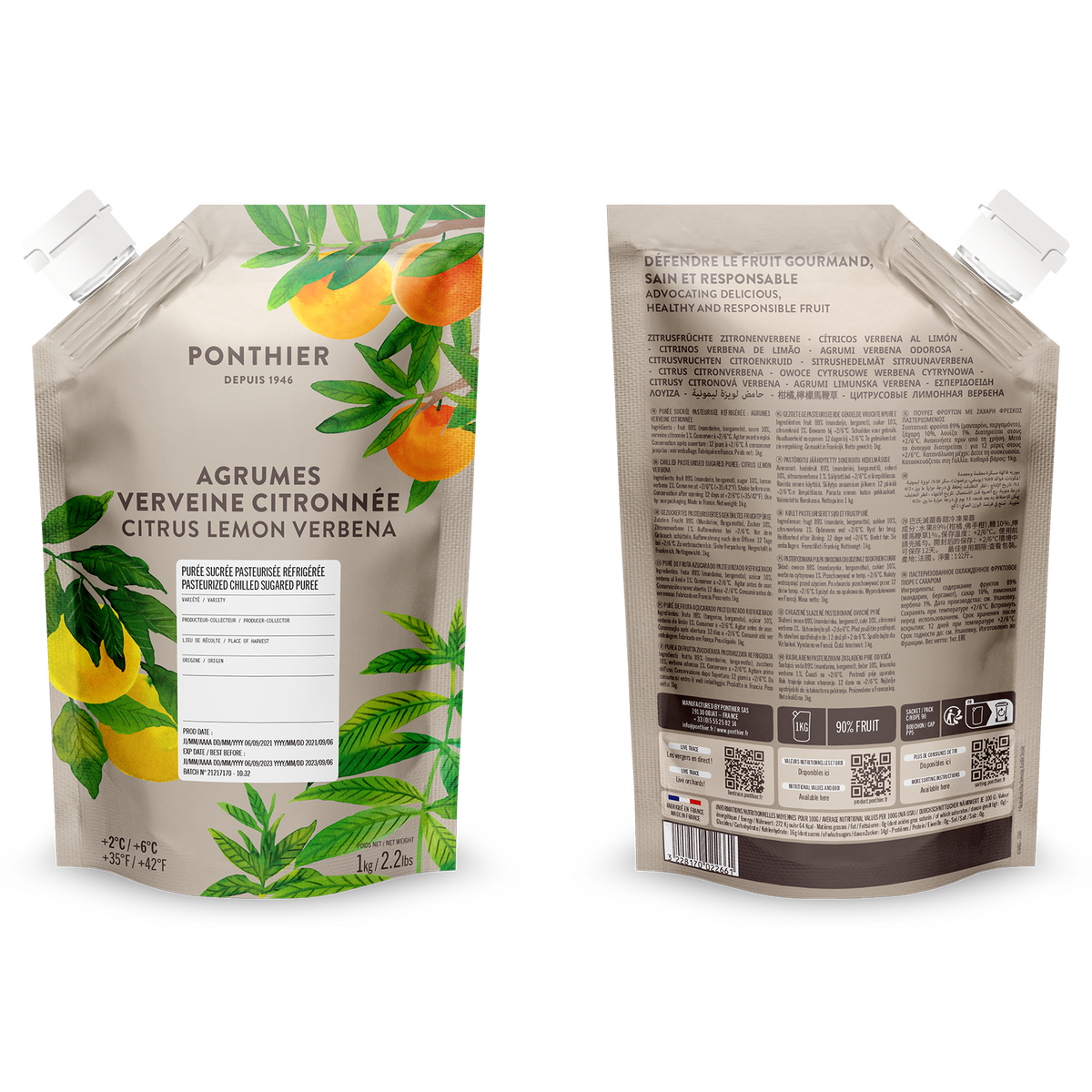 Purée d'agrumes et verveine citronnée réfrigérée Ponthier - 1kg