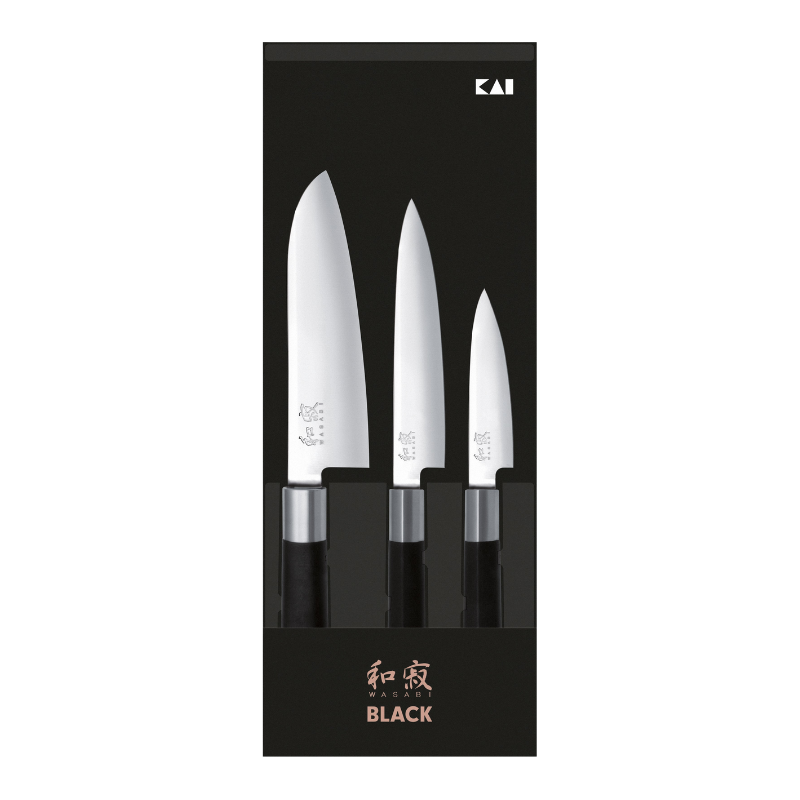 Coffret de 3 couteaux japonais Kai Wasabi Black - Couteaux japonais office, utilitaire et santoku - 1 unité