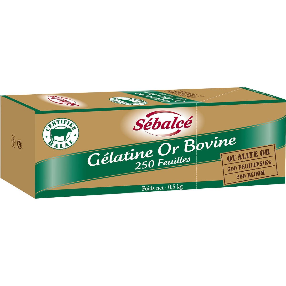 Gélatine bovine Halal Or 200 bloom 250 feuilles - 500g