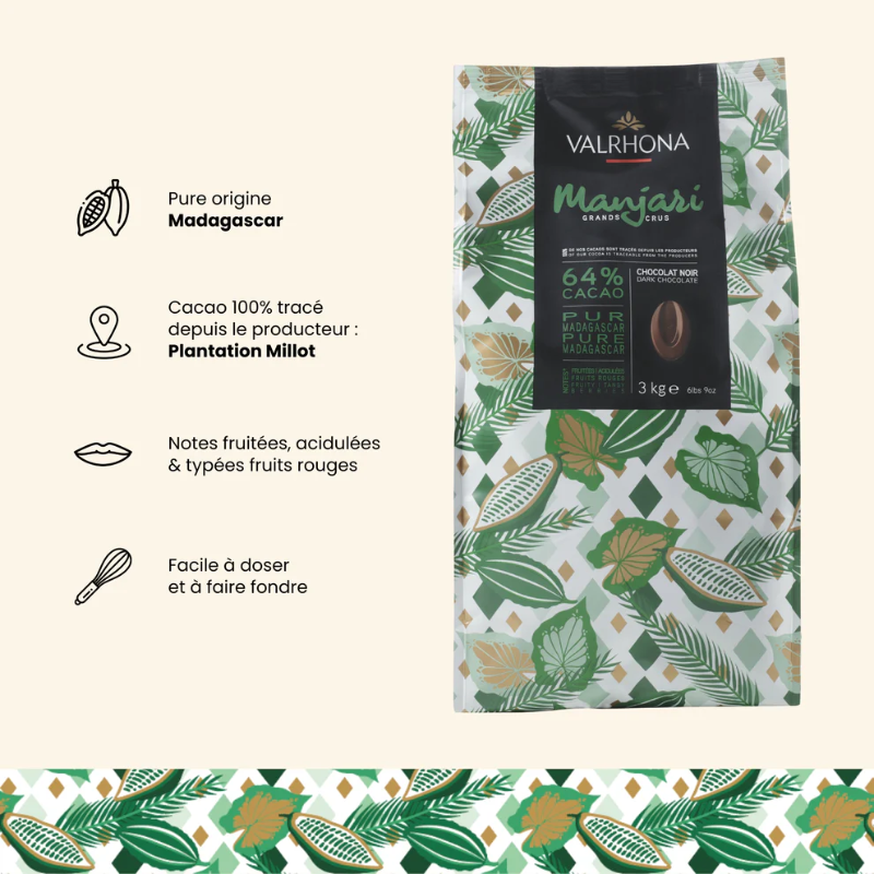 Chocolat de couverture noir Manjari 64% fèves - 3kg