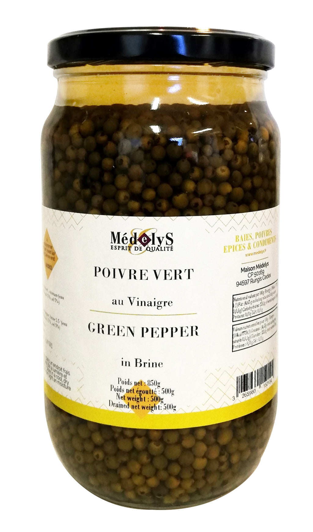 Poivre vert de Madagascar au vinaigre (500g net égoutté) -  850g
