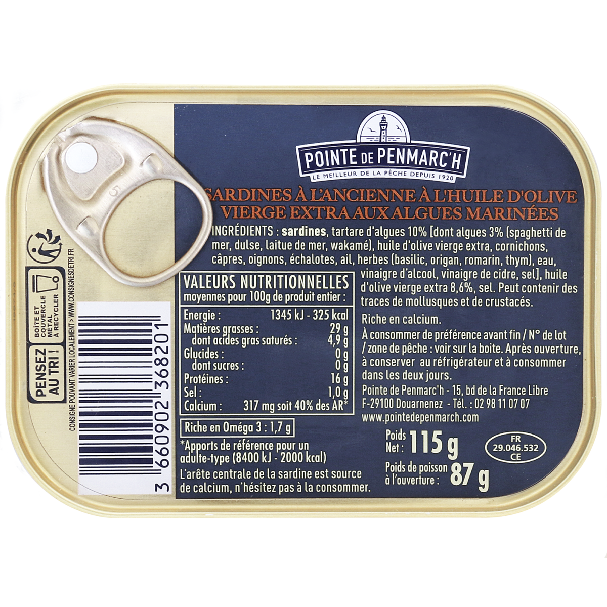 Sardines à l'ancienne à l'huile d'olive et aux algues marinées - 115g