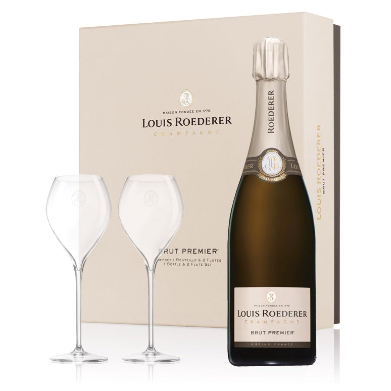Champagne brut Roederer Premier Coffret 1 bouteille + 2 flûtes - 75cl