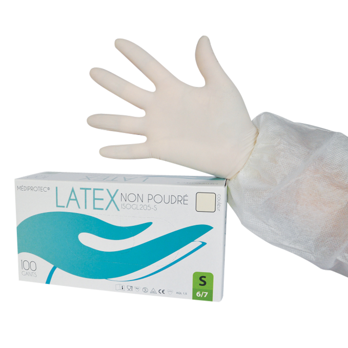 Powder-free latex gloves - White - Size S (345558) (10 X 100 units)