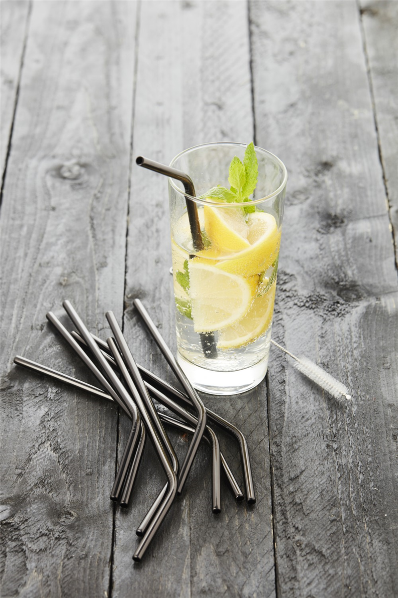 4 Black Straws 20.5 cm - Stainless Steel ( 000191 ) (1 X 1 unit )